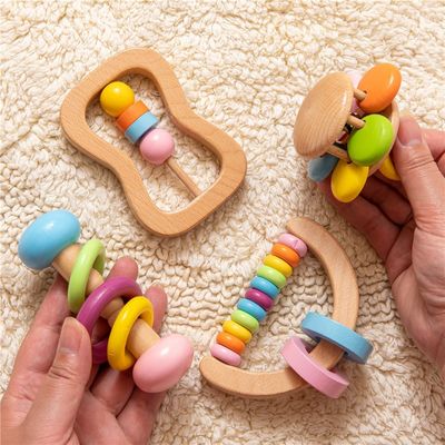 Rattle จุกนมหลอก 11.6cm Wooden Teething Toy Wooden Rattle Teether Food Grade