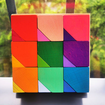 2300g 4cm Rainbow Wooden Flower Puzzle เกมเรียงหินไม้