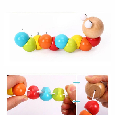 ใหม่ Rainbow Worm Twist Puppet ความรู้ความเข้าใจของเล่นเพื่อการศึกษาสนุกเปลี่ยนรูปร่างไม้บล็อกเด็กที่มีสีสัน Caterpillar Ba