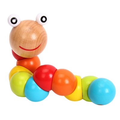 ใหม่ Rainbow Worm Twist Puppet ความรู้ความเข้าใจของเล่นเพื่อการศึกษาสนุกเปลี่ยนรูปร่างไม้บล็อกเด็กที่มีสีสัน Caterpillar Ba