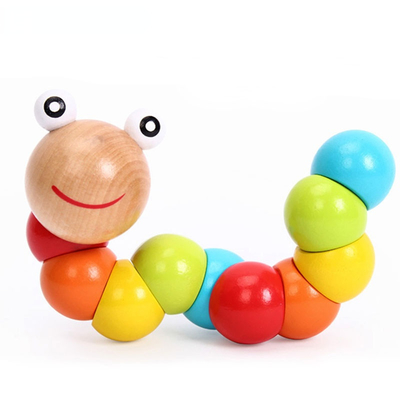 ใหม่ Rainbow Worm Twist Puppet ความรู้ความเข้าใจของเล่นเพื่อการศึกษาสนุกเปลี่ยนรูปร่างไม้บล็อกเด็กที่มีสีสัน Caterpillar Ba