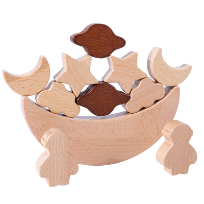 Montessori เด็กของเล่นเพื่อการศึกษาไม้บล็อกดาวดวงจันทร์ซ้อนบล็อกไม้ของเล่น Diy Baby Balance การฝึกอบรม Cons