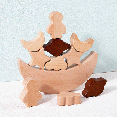 Montessori เด็กของเล่นเพื่อการศึกษาไม้บล็อกดาวดวงจันทร์ซ้อนบล็อกไม้ของเล่น Diy Baby Balance การฝึกอบรม Cons