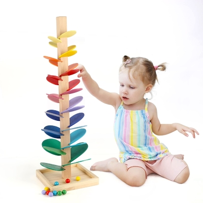 Montessori ของเล่นเพื่อการศึกษาบล็อกไม้เพลงต้นไม้ที่มีลูกหินอ่อน Run Track เกมเด็กทารกเด็กปัญญา Wood