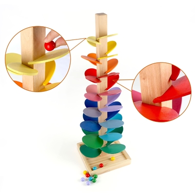 Montessori ของเล่นเพื่อการศึกษาบล็อกไม้เพลงต้นไม้ที่มีลูกหินอ่อน Run Track เกมเด็กทารกเด็กปัญญา Wood