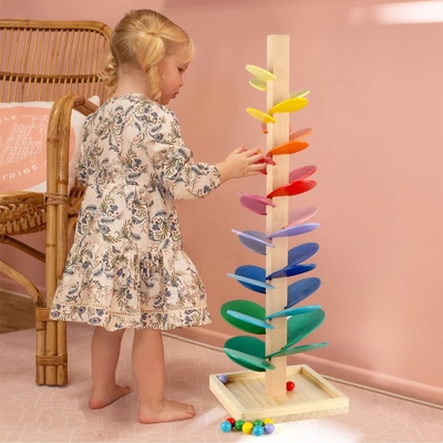 Montessori ของเล่นเพื่อการศึกษาบล็อกไม้เพลงต้นไม้ที่มีลูกหินอ่อน Run Track เกมเด็กทารกเด็กปัญญา Wood