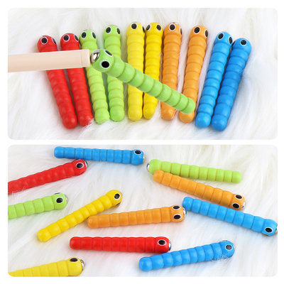เกมจับแมลงไม้ 5 หนอน 1 ของเล่นไม้อุปกรณ์เสริม Montessori ของเล่นเพื่อการศึกษา