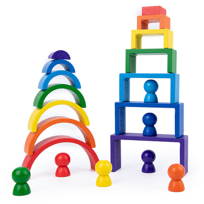 เด็กไม้ Montessori Rainbow Building Blocks การศึกษา