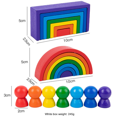 เด็กไม้ Montessori Rainbow Building Blocks การศึกษา