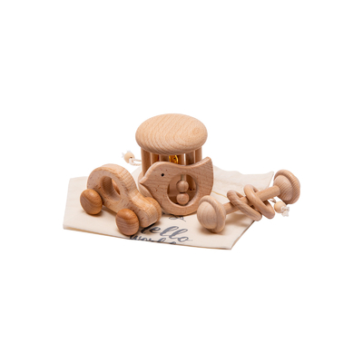 4 ชิ้น/เซ็ตของเล่นเด็กไม้ธรรมชาติ Rattle Teether Musical ของขวัญทารกแรกเกิด