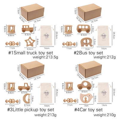 4 ชิ้น/เซ็ตของเล่นเด็กไม้ธรรมชาติ Rattle Teether Musical ของขวัญทารกแรกเกิด
