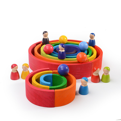 DIY 3D ของเล่นไม้สร้างบล็อคสีรุ้งขนาดใหญ่สำหรับเด็ก Kids