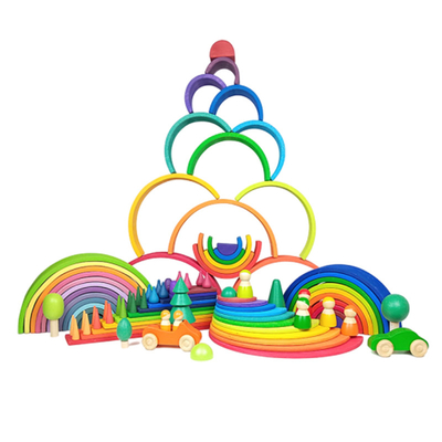 DIY 3D ของเล่นไม้สร้างบล็อคสีรุ้งขนาดใหญ่สำหรับเด็ก Kids