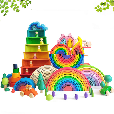 DIY 3D ของเล่นไม้สร้างบล็อคสีรุ้งขนาดใหญ่สำหรับเด็ก Kids