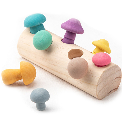 เด็กของเล่นเก็บเห็ดไม้ Rainbow Blocks DIY 3D
