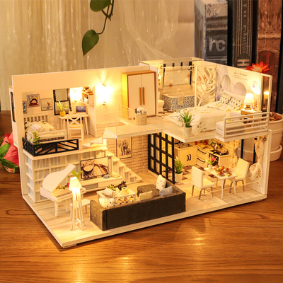 DIY บ้านตุ๊กตาไม้เฟอร์นิเจอร์ขนาดเล็ก ชุด สำหรับเด็กวันเกิด