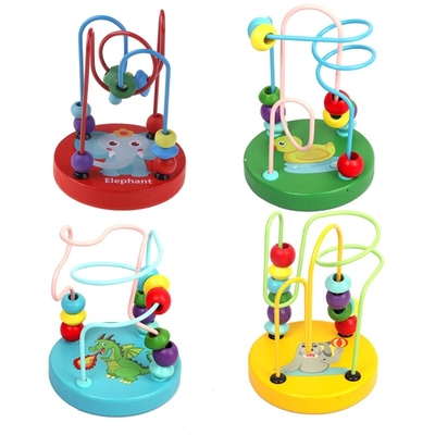 ของเล่นไม้ Montessori สำหรับเด็ก วงกลมไม้ Bead Wire Maze Roller Coaster ปริศนาไม้การศึกษา ของเล่นเด็ก