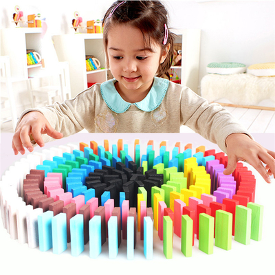 บล็อกโดมิโนสายรุ้งไม้ 120 ชิ้นสำหรับเด็กการศึกษา