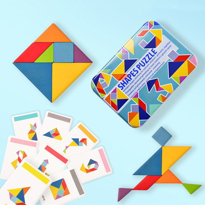 3D ไม้รูปแบบปริศนาจิ๊กซอว์สัตว์ที่มีสีสัน Tangram ของเล่นเด็ก Montessori Early Education Sorting เกมของเล่นเด็ก
