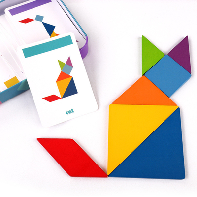 3D ไม้รูปแบบปริศนาจิ๊กซอว์สัตว์ที่มีสีสัน Tangram ของเล่นเด็ก Montessori Early Education Sorting เกมของเล่นเด็ก