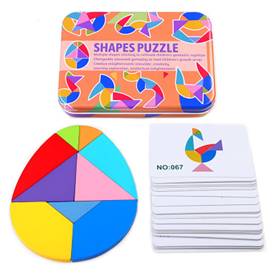 3D ไม้รูปแบบปริศนาจิ๊กซอว์สัตว์ที่มีสีสัน Tangram ของเล่นเด็ก Montessori Early Education Sorting เกมของเล่นเด็ก