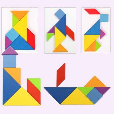 3D ไม้รูปแบบปริศนาจิ๊กซอว์สัตว์ที่มีสีสัน Tangram ของเล่นเด็ก Montessori Early Education Sorting เกมของเล่นเด็ก