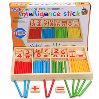 บล็อกรูป นับ Sticks การศึกษาของเล่นไม้ Building Intelligence Block Montessori คณิตศาสตร์กล่องไม้