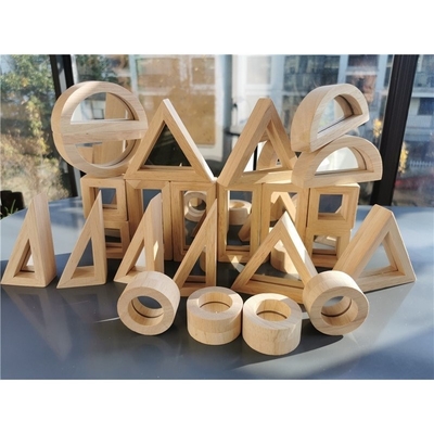 เด็ก Montessori ของเล่นไม้ Sensory Rainbow Mirror Blocks ไม้ยางพาราซ้อน Acrylic Buliding Stacker การศึกษา