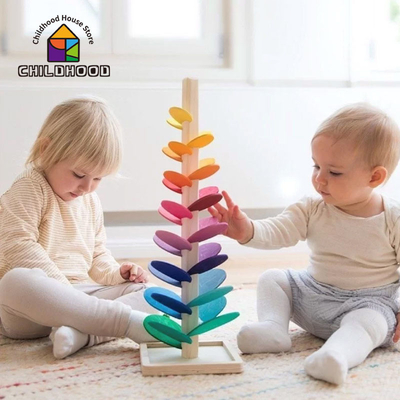 Montessori เด็กไม้ Petal Tree Building Blocks ของเล่นเด็ก Rainbow Ball Ball Run Track ของเล่นเพื่อการศึกษาสำหรับเด็ก Gi