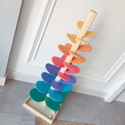 Montessori เด็กไม้ Petal Tree Building Blocks ของเล่นเด็ก Rainbow Ball Ball Run Track ของเล่นเพื่อการศึกษาสำหรับเด็ก Gi
