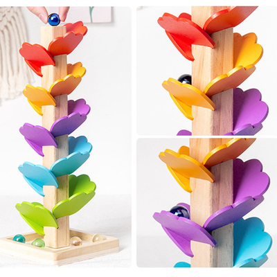 Montessori เด็กไม้ Petal Tree Building Blocks ของเล่นเด็ก Rainbow Ball Ball Run Track ของเล่นเพื่อการศึกษาสำหรับเด็ก Gi