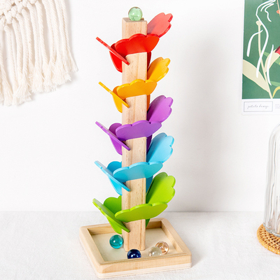 Montessori เด็กไม้ Petal Tree Building Blocks ของเล่นเด็ก Rainbow Ball Ball Run Track ของเล่นเพื่อการศึกษาสำหรับเด็ก Gi