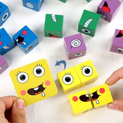 ใหม่ Montessori Expression Puzzle Face Change Cube Building Blocks ของเล่นเด็กการเรียนรู้การศึกษา Match ของเล่นสำหรับเด็ก