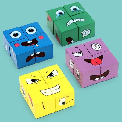 ใหม่ Montessori Expression Puzzle Face Change Cube Building Blocks ของเล่นเด็กการเรียนรู้การศึกษา Match ของเล่นสำหรับเด็ก