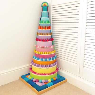 ชิ้นส่วนหลวมสายรุ้งไม้ Montessori ที่มีสีสันสำหรับเด็กก่อนวัยเรียน