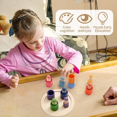 Montessori Educational Wooden Rainbow Block นับเกม Puzzle Kids