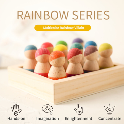 Montessori Educational Wooden Rainbow Block นับเกม Puzzle Kids