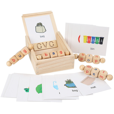 บล็อกอ่านไม้ Montessori หมุนตัวอักษรหมุนการเรียนรู้ตัวอักษร
