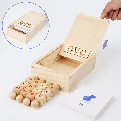 บล็อกอ่านไม้ Montessori หมุนตัวอักษรหมุนการเรียนรู้ตัวอักษร