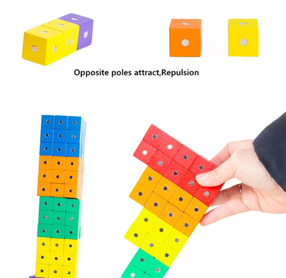 บล็อกแม่เหล็กสายรุ้งสี่เหลี่ยมเพื่อการศึกษา 10 ชิ้น 2X2X2 ซม. ไม้