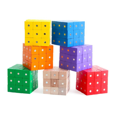 บล็อกแม่เหล็กสายรุ้งสี่เหลี่ยมเพื่อการศึกษา 10 ชิ้น 2X2X2 ซม. ไม้