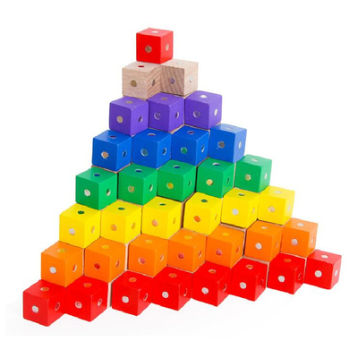 บล็อกแม่เหล็กสายรุ้งสี่เหลี่ยมเพื่อการศึกษา 10 ชิ้น 2X2X2 ซม. ไม้