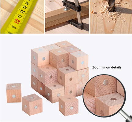 บล็อกแม่เหล็กสายรุ้งสี่เหลี่ยมเพื่อการศึกษา 10 ชิ้น 2X2X2 ซม. ไม้