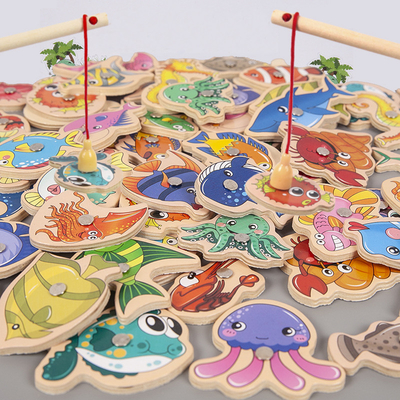 เกมตกปลาของเล่นไม้ตัวอักษรและตัวเลขสำหรับเด็ก Montessori Early Educational
