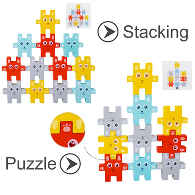 เด็ก Montessori Animal Stacking Blocks ของเล่น Rabbit Jenga Balancing Games