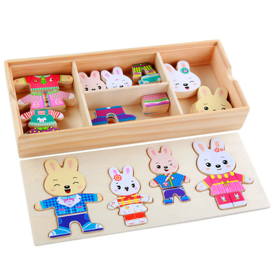 72ชิ้นไม้จิ๊กซอว์สัตว์จิ๊กซอว์การ์ตูนกระต่ายหมีแต่งตัว