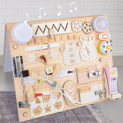 Montessori Early Educational DIY แฮนด์เมด Busy Board ของเล่นไม้สำหรับเด็กวัยหัดเดิน