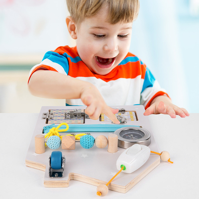 พับ Montessori ไม้ Busy Board ฝึกทักษะชีวิต Unlock