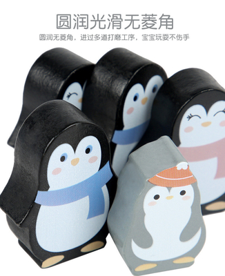 บล็อกไม้ของเล่น Penguin Balancing Frame Montessori สอนสีสัน