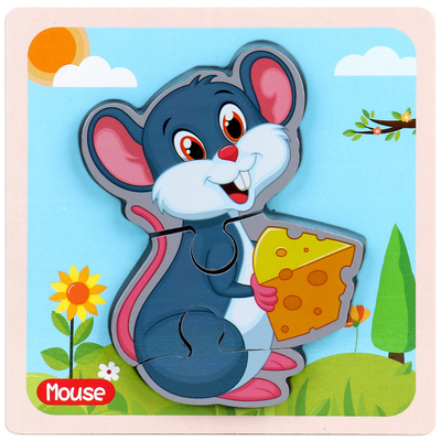 ไม้การ์ตูนสัตว์ 3D Puzzle เด็ก Early Education Cognitive